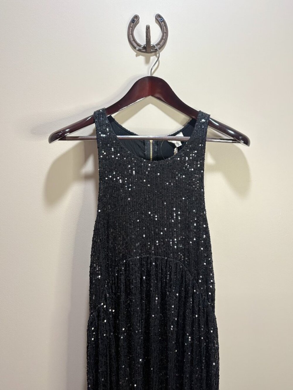POL Black Sequin Maxi Dress Small Sleeveless Back Zip Party Gown Shimmer - Picture 3 of 5